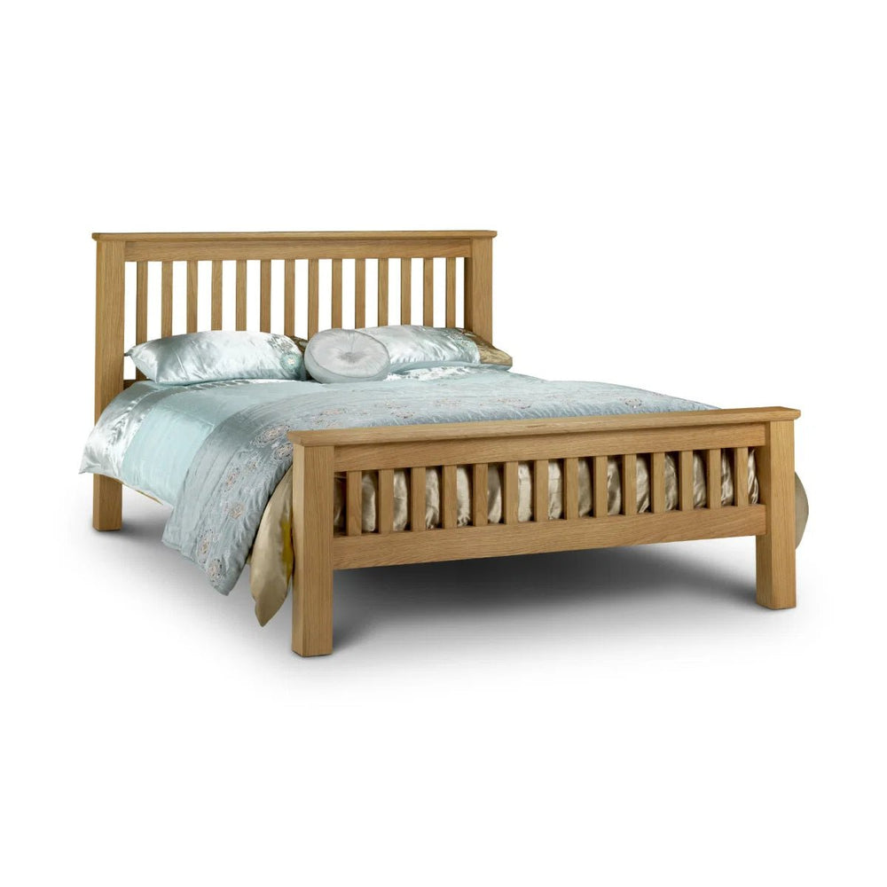 Amsterdam Solid Oak High Foot End Bed Frame – Shaker Style Wooden Bed with Sprung Slatted Base - Sleek Furniture