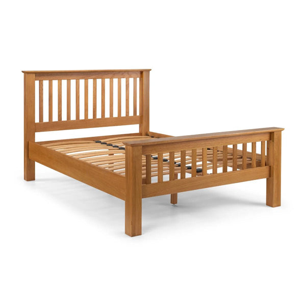 Amsterdam Solid Oak High Foot End Bed Frame – Shaker Style Wooden Bed with Sprung Slatted Base - Sleek Furniture