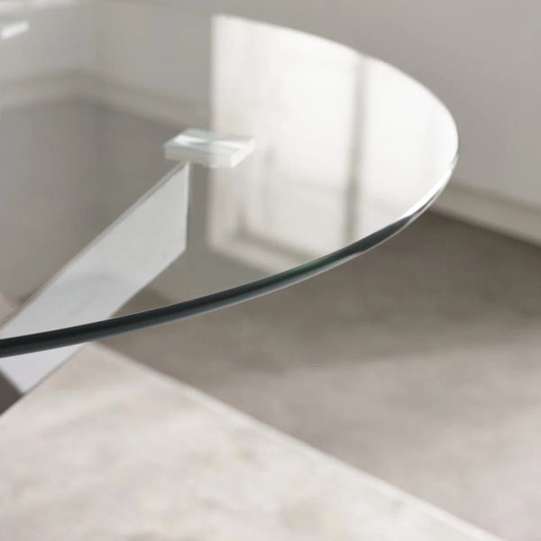Anderson Round Tempered Glass Dining Table with Chrome Crossover Base – Modern 100cm Circular Kitchen & Dining Table - Sleek Furniture