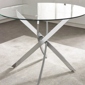 Anderson Round Tempered Glass Dining Table with Chrome Crossover Base – Modern 100cm Circular Kitchen & Dining Table - Sleek Furniture