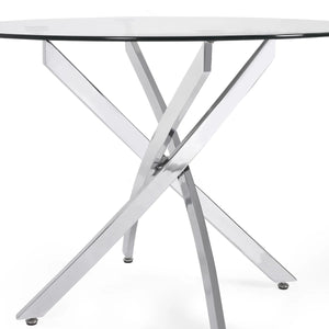 Anderson Round Tempered Glass Dining Table with Chrome Crossover Base – Modern 100cm Circular Kitchen & Dining Table - Sleek Furniture