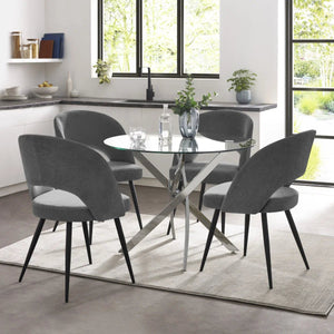 Anderson Round Tempered Glass Dining Table with Chrome Crossover Base – Modern 100cm Circular Kitchen & Dining Table - Sleek Furniture