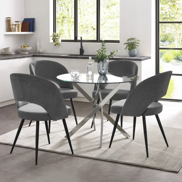 Anderson Round Tempered Glass Dining Table with Chrome Crossover Base – Modern 100cm Circular Kitchen & Dining Table - Sleek Furniture