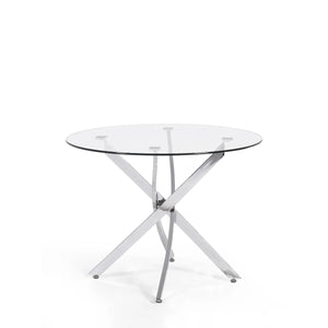 Anderson Round Tempered Glass Dining Table with Chrome Crossover Base – Modern 100cm Circular Kitchen & Dining Table - Sleek Furniture