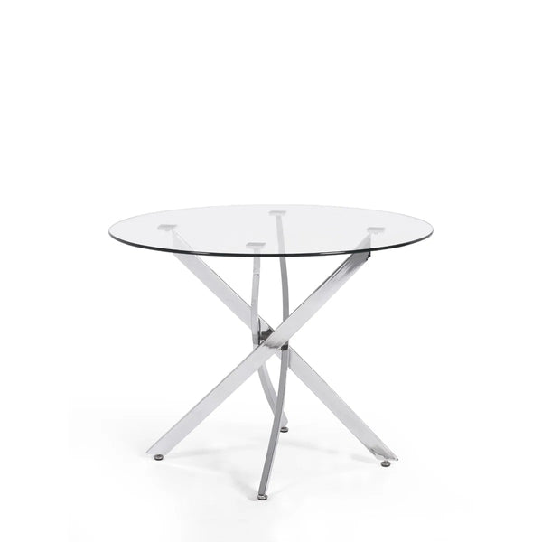 Anderson Round Tempered Glass Dining Table with Chrome Crossover Base – Modern 100cm Circular Kitchen & Dining Table - Sleek Furniture