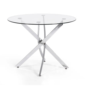 Anderson Round Tempered Glass Dining Table with Chrome Crossover Base – Modern 100cm Circular Kitchen & Dining Table - Sleek Furniture