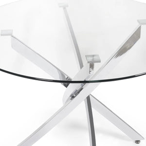Anderson Round Tempered Glass Dining Table with Chrome Crossover Base – Modern 100cm Circular Kitchen & Dining Table - Sleek Furniture
