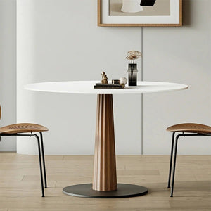 Anderson Small Round Dining Table, Sintered Stone Top & Solid Wood Base, Modern Compact Round Dining Table for 4, Contemporary Kitchen & Dining Room Table - Sleek Furniture