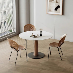 Anderson Small Round Dining Table, Sintered Stone Top & Solid Wood Base, Modern Compact Round Dining Table for 4, Contemporary Kitchen & Dining Room Table - Sleek Furniture