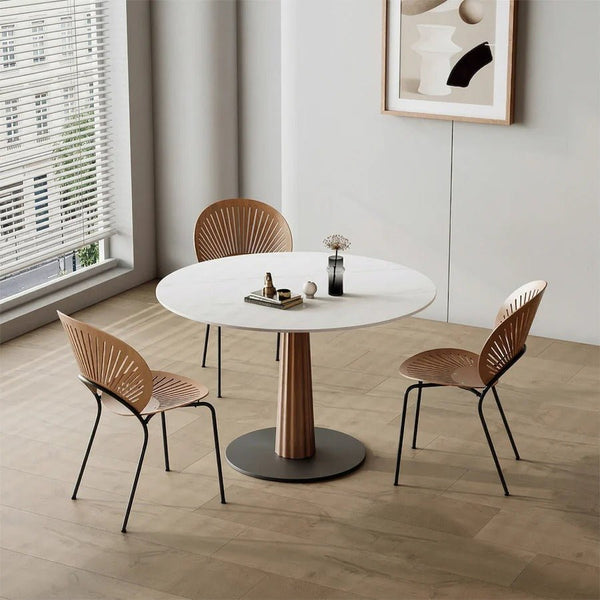 Anderson Small Round Dining Table, Sintered Stone Top & Solid Wood Base, Modern Compact Round Dining Table for 4, Contemporary Kitchen & Dining Room Table - Sleek Furniture