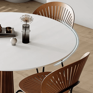 Anderson Small Round Dining Table, Sintered Stone Top & Solid Wood Base, Modern Compact Round Dining Table for 4, Contemporary Kitchen & Dining Room Table - Sleek Furniture