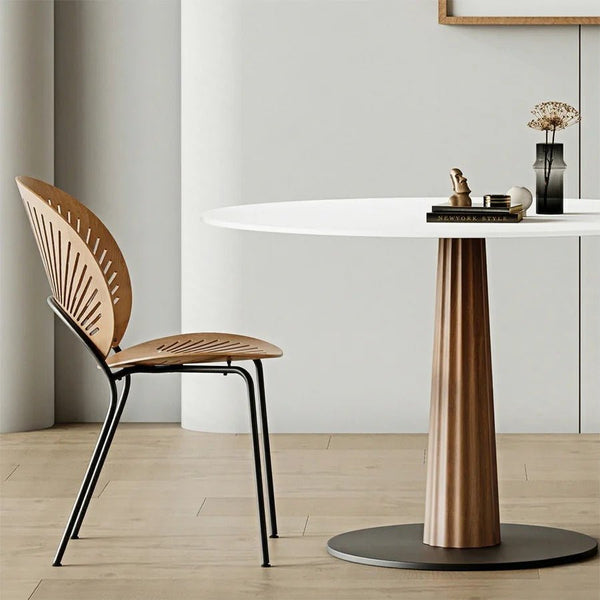 Anderson Small Round Dining Table, Sintered Stone Top & Solid Wood Base, Modern Compact Round Dining Table for 4, Contemporary Kitchen & Dining Room Table - Sleek Furniture