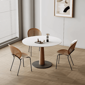 Anderson Small Round Dining Table, Sintered Stone Top & Solid Wood Base, Modern Compact Round Dining Table for 4, Contemporary Kitchen & Dining Room Table - Sleek Furniture