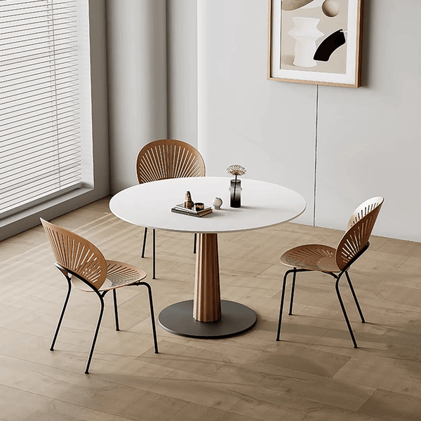 Anderson Small Round Dining Table, Sintered Stone Top & Solid Wood Base, Modern Compact Round Dining Table for 4, Contemporary Kitchen & Dining Room Table - Sleek Furniture