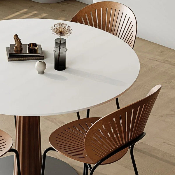 Anderson Small Round Dining Table, Sintered Stone Top & Solid Wood Base, Modern Compact Round Dining Table for 4, Contemporary Kitchen & Dining Room Table - Sleek Furniture