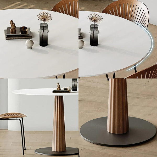 Anderson Small Round Dining Table, Sintered Stone Top & Solid Wood Base, Modern Compact Round Dining Table for 4, Contemporary Kitchen & Dining Room Table - Sleek Furniture