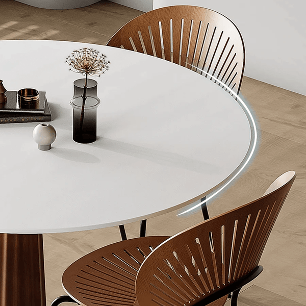 Anderson Small Round Dining Table, Sintered Stone Top & Solid Wood Base, Modern Compact Round Dining Table for 4, Contemporary Kitchen & Dining Room Table - Sleek Furniture