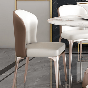 Androme Round Dining Table & Chairs Set with Rotatable Tray, Modern White & Rose Gold Dining Table Set for 4, Sintered Stone Top Dining Room Furniture - Sleek Furniture