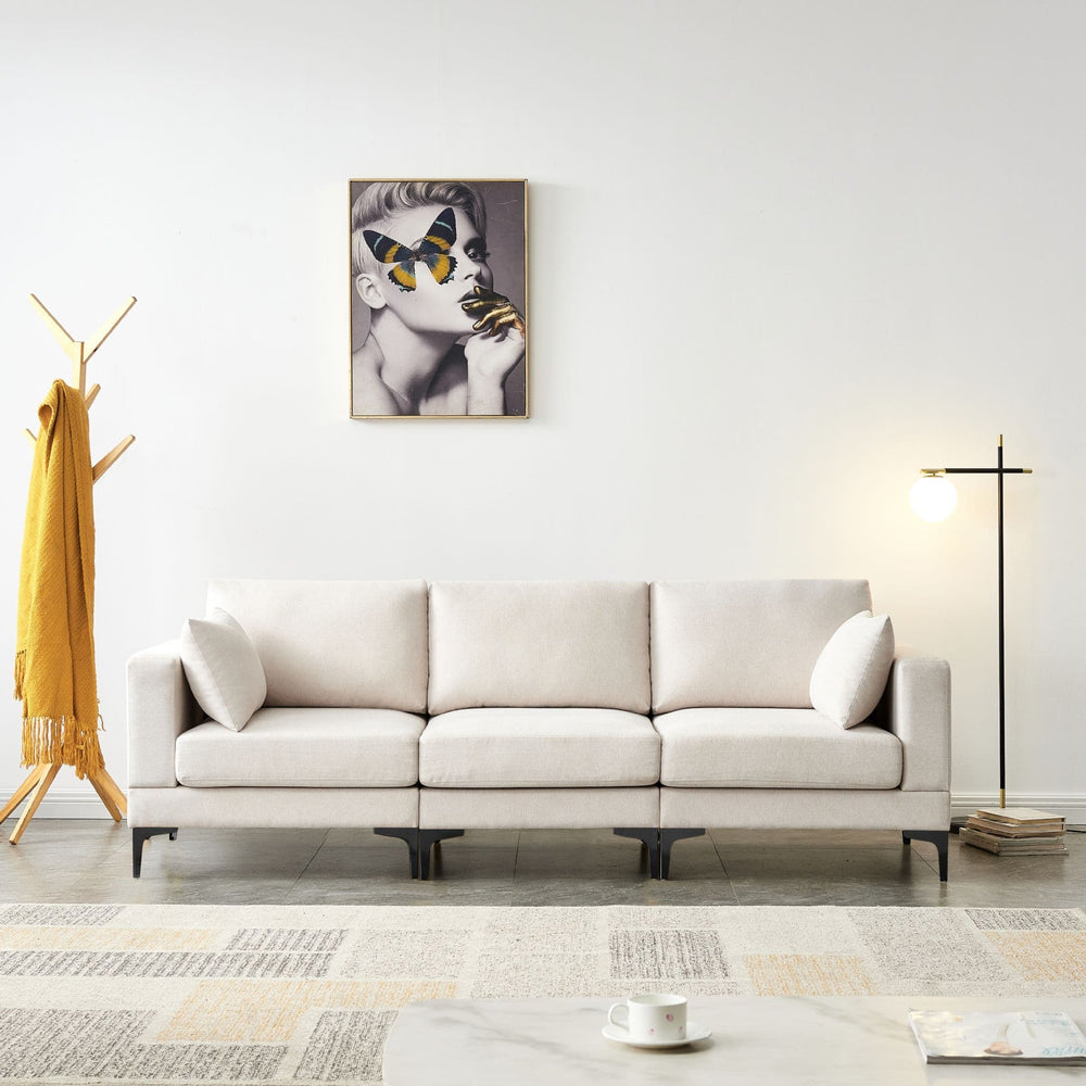 Anek 3-Seater Sofa, Beige Fabric | Modern Comfort with Metal Legs