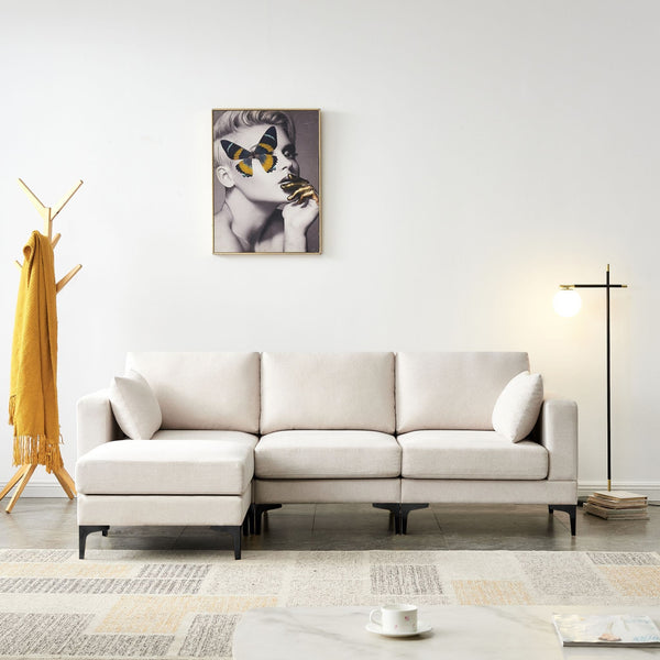 Anek 3-Seater Sofa, Beige Fabric | Modern Comfort with Metal Legs