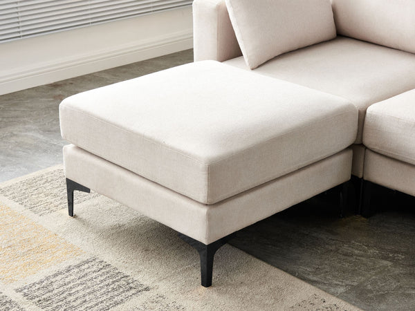 Anek 3-Seater Sofa, Beige Fabric | Modern Comfort with Metal Legs