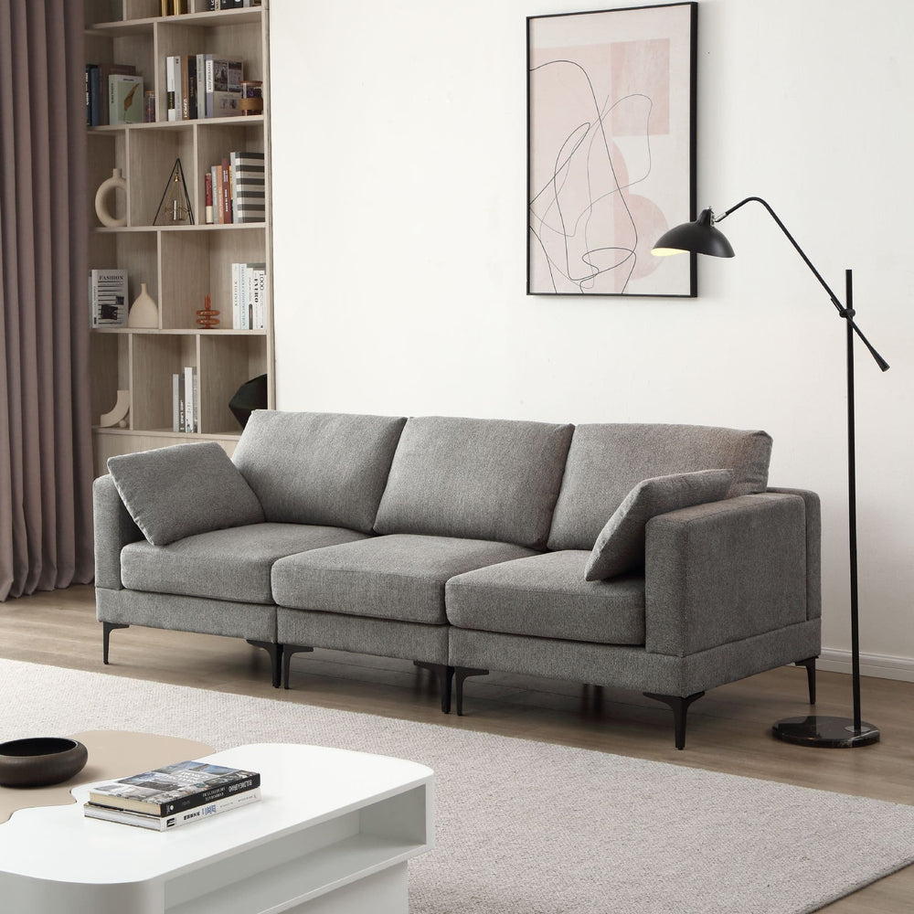 Anek 3-Seater Sofa, Dark Grey Fabric  Modern Elegance with Metal Legs