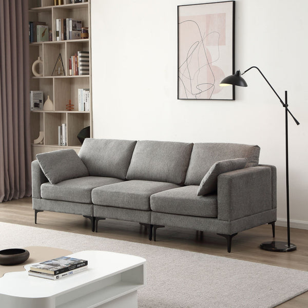 Anek 3-Seater Sofa, Dark Grey Fabric  Modern Elegance with Metal Legs