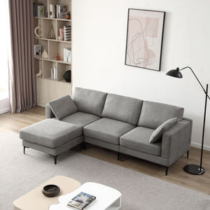 Anek 3-Seater Sofa with Ottoman, Dark Grey Fabric | Modern Designer Comfort