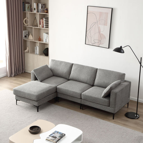 Anek 3-Seater Sofa with Ottoman, Dark Grey Fabric | Modern Designer Comfort