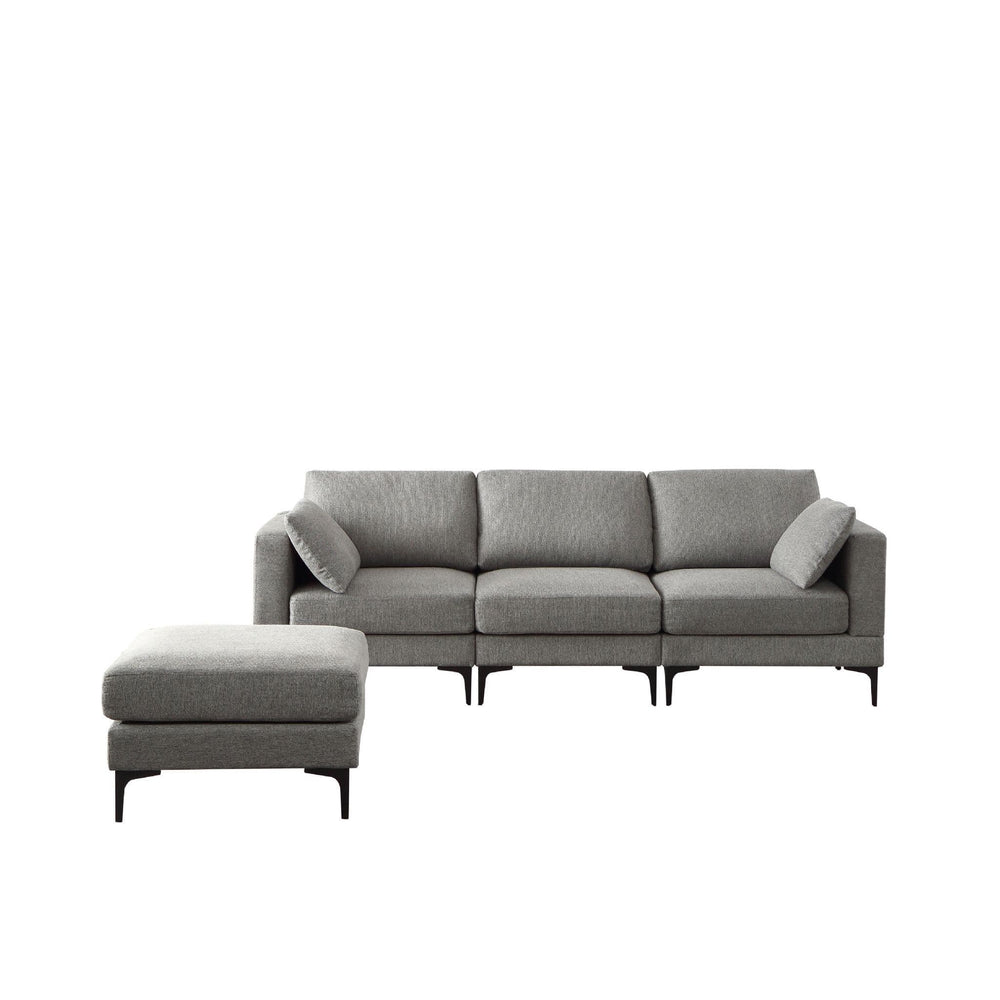 Anek 3-Seater Sofa with Ottoman, Dark Grey Fabric | Modern Designer Comfort