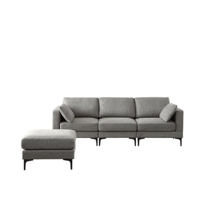 Anek 3-Seater Sofa with Ottoman, Dark Grey Fabric | Modern Designer Comfort