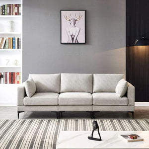 Anek 3-Seater Sofa with Ottoman, Grey Fabric | Modern Comfort & Flexible Design