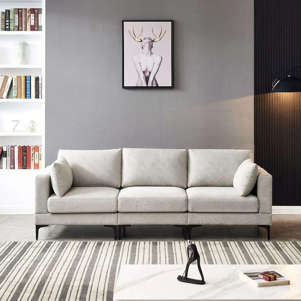 Anek 3-Seater Sofa with Ottoman, Grey Fabric | Modern Comfort & Flexible Design