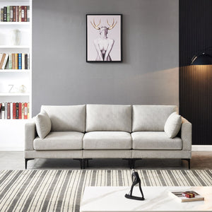 Anek 3-Seater Sofa, Grey Fabric | Modern Comfort with Metal Legs