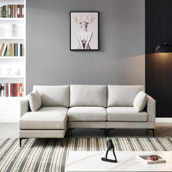 Anek 3-Seater Sofa with Ottoman, Grey Fabric | Modern Comfort & Flexible Design