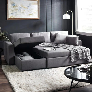 Angel Linen Sofa Bed with Storage – Light Grey Pull-Out Sleeper Sofa - Sleek Furniture