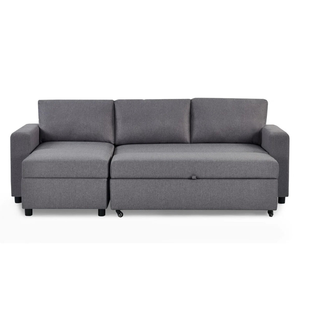 Angel Linen Sofa Bed with Storage – Light Grey Pull-Out Sleeper Sofa - Sleek Furniture