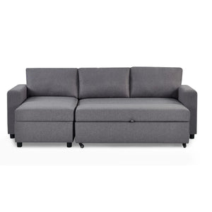 Angel Linen Sofa Bed with Storage – Light Grey Pull-Out Sleeper Sofa - Sleek Furniture
