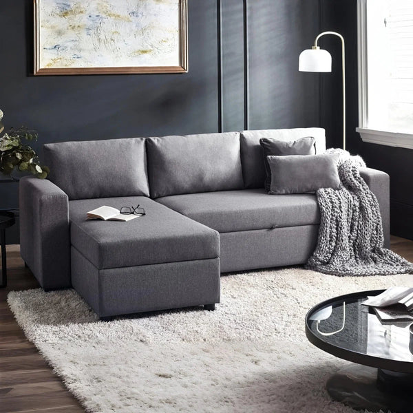 Angel Linen Sofa Bed with Storage – Light Grey Pull-Out Sleeper Sofa - Sleek Furniture
