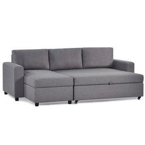Angel Linen Sofa Bed with Storage – Light Grey Pull-Out Sleeper Sofa - Sleek Furniture