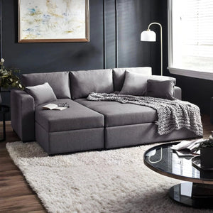 Angel Linen Sofa Bed with Storage – Light Grey Pull-Out Sleeper Sofa - Sleek Furniture