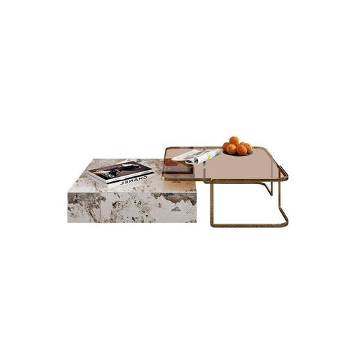 AnMoo Nesting Coffee Table Set with TV Stand, Sintered Stone Top Living Room Furniture, Gold Base Modern Coffee Table & Entertainment Unit Set - Sleek Furniture