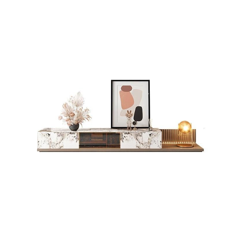 AnMoo Nesting Coffee Table Set with TV Stand, Sintered Stone Top Living Room Furniture, Gold Base Modern Coffee Table & Entertainment Unit Set - Sleek Furniture