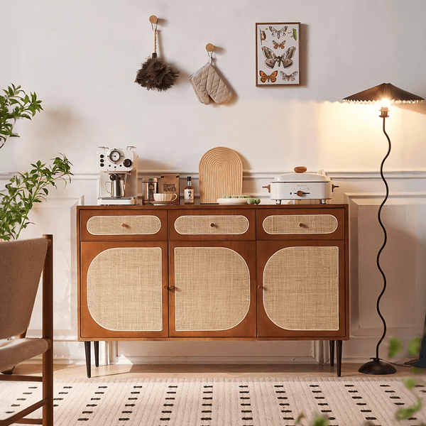 Antonio Long Solid Wood Sideboard – 140cm Walnut Finish Modern Storage Cabinet with Spacious Drawers & Cabinets – Contemporary Wooden Sideboard for Living Room, Dining Room & Hallway - Sleek Furniture