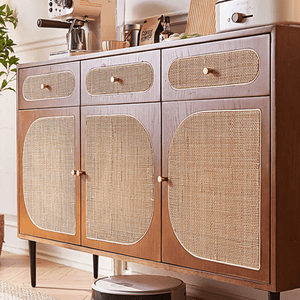 Antonio Long Solid Wood Sideboard – 140cm Walnut Finish Modern Storage Cabinet with Spacious Drawers & Cabinets – Contemporary Wooden Sideboard for Living Room, Dining Room & Hallway - Sleek Furniture
