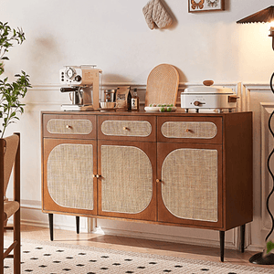 Antonio Long Solid Wood Sideboard – 140cm Walnut Finish Modern Storage Cabinet with Spacious Drawers & Cabinets – Contemporary Wooden Sideboard for Living Room, Dining Room & Hallway - Sleek Furniture