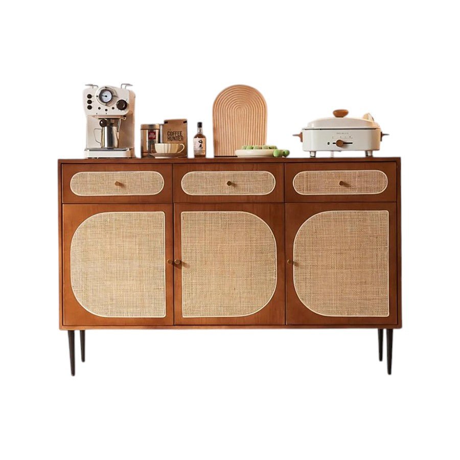 Antonio Long Solid Wood Sideboard – 140cm Walnut Finish Modern Storage Cabinet with Spacious Drawers & Cabinets – Contemporary Wooden Sideboard for Living Room, Dining Room & Hallway - Sleek Furniture