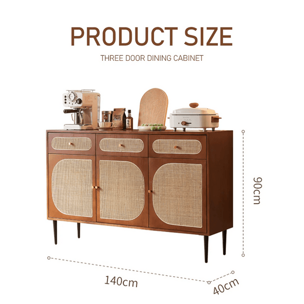 Antonio Long Solid Wood Sideboard – 140cm Walnut Finish Modern Storage Cabinet with Spacious Drawers & Cabinets – Contemporary Wooden Sideboard for Living Room, Dining Room & Hallway - Sleek Furniture