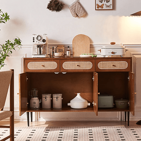 Antonio Long Solid Wood Sideboard – 140cm Walnut Finish Modern Storage Cabinet with Spacious Drawers & Cabinets – Contemporary Wooden Sideboard for Living Room, Dining Room & Hallway - Sleek Furniture