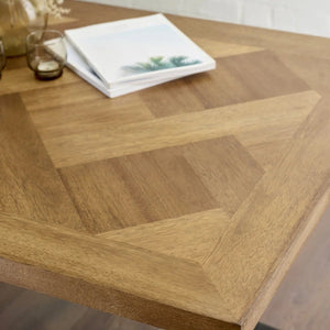 Aron 180cm Herringbone Wooden Dining Table with Black Cross Metal Legs - Sleek Furniture